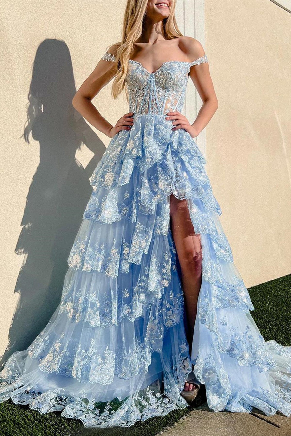 blue and white bridesmaid dress Sassy Shortcake Liv Blue Corset Dress