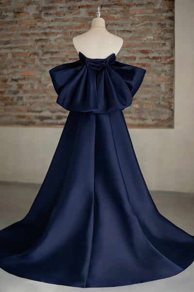 Off the Shoulder Blue Black Long Satin Prom Dresses, Off Shoulder Blue Black Long Formal Evening Dresses