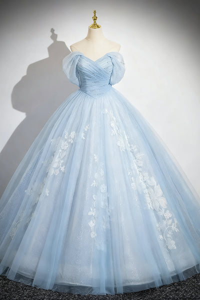 Off the Shoulder Blue Lace Long Prom Dresses,  Long Blue Lace Formal Dresses