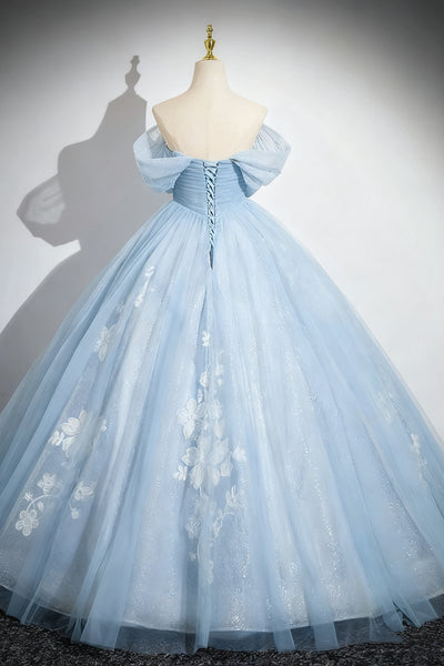 Off the Shoulder Blue Lace Long Prom Dresses,  Long Blue Lace Formal Dresses