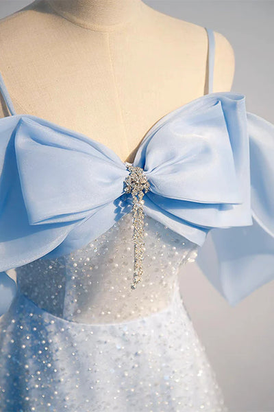 Off the Shoulder Blue Long Sequins Prom Dresses, Off Shoulder Blue Long Formal Evening Dresses
