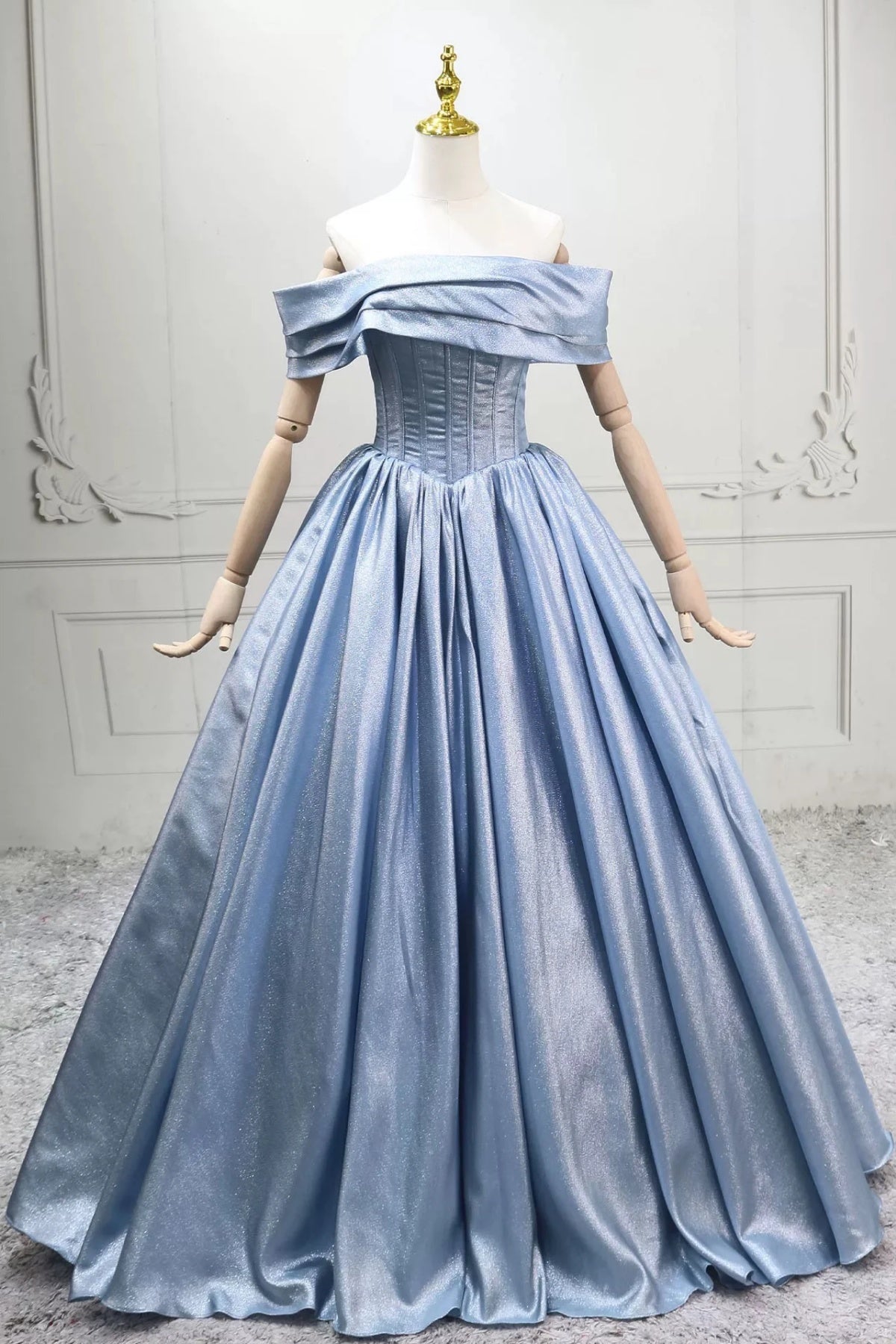 Off the Shoulder Blue Satin Long Prom Dresses, Off Shoulder Blue Long Formal Evening Dresses