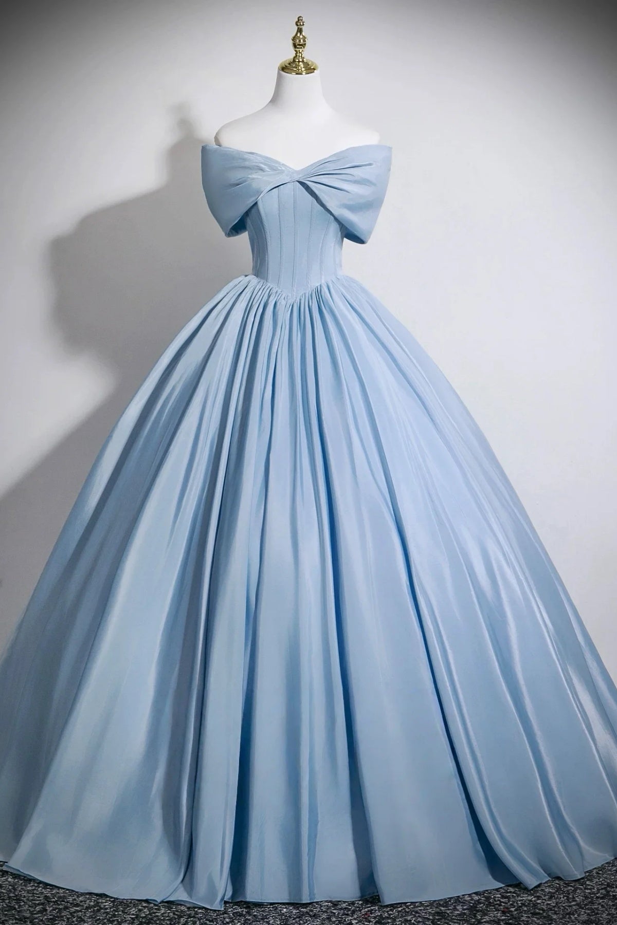 Off the Shoulder Blue Satin Prom Dresses, Blue Satin Formal Evening Dresses