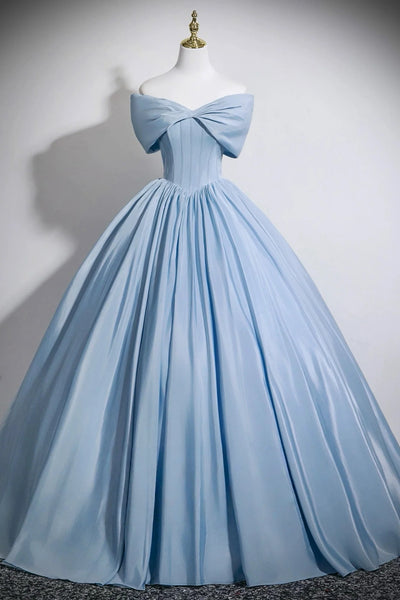 Off the Shoulder Blue Satin Prom Dresses, Blue Satin Formal Evening Dresses