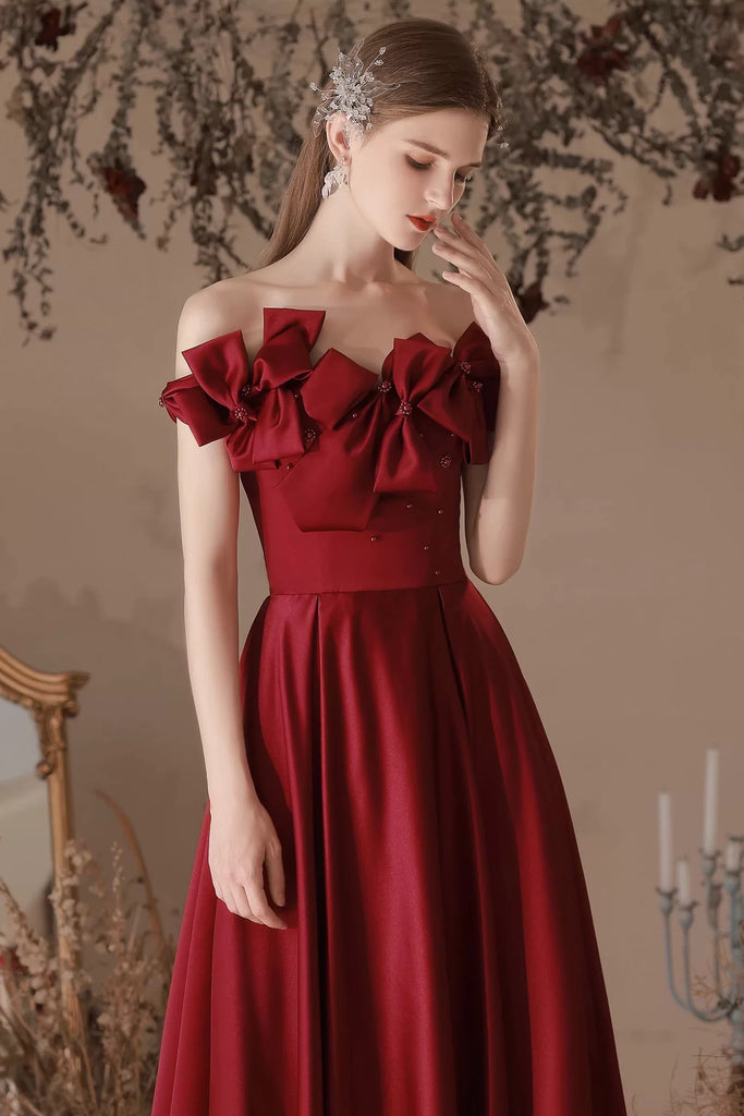 Off the Shoulder Burgundy Long Prom Dresses with Butterfly, Wine Red L – Eip Collection