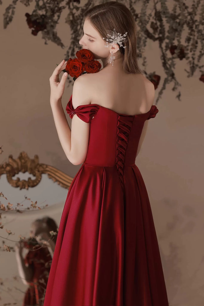 Off the Shoulder Burgundy Long Prom Dresses with Butterfly, Wine Red L Eip Collection Off the Shoulder Burgundy Long Prom Dresses with Butterfly, Wine Red L Eip Collection