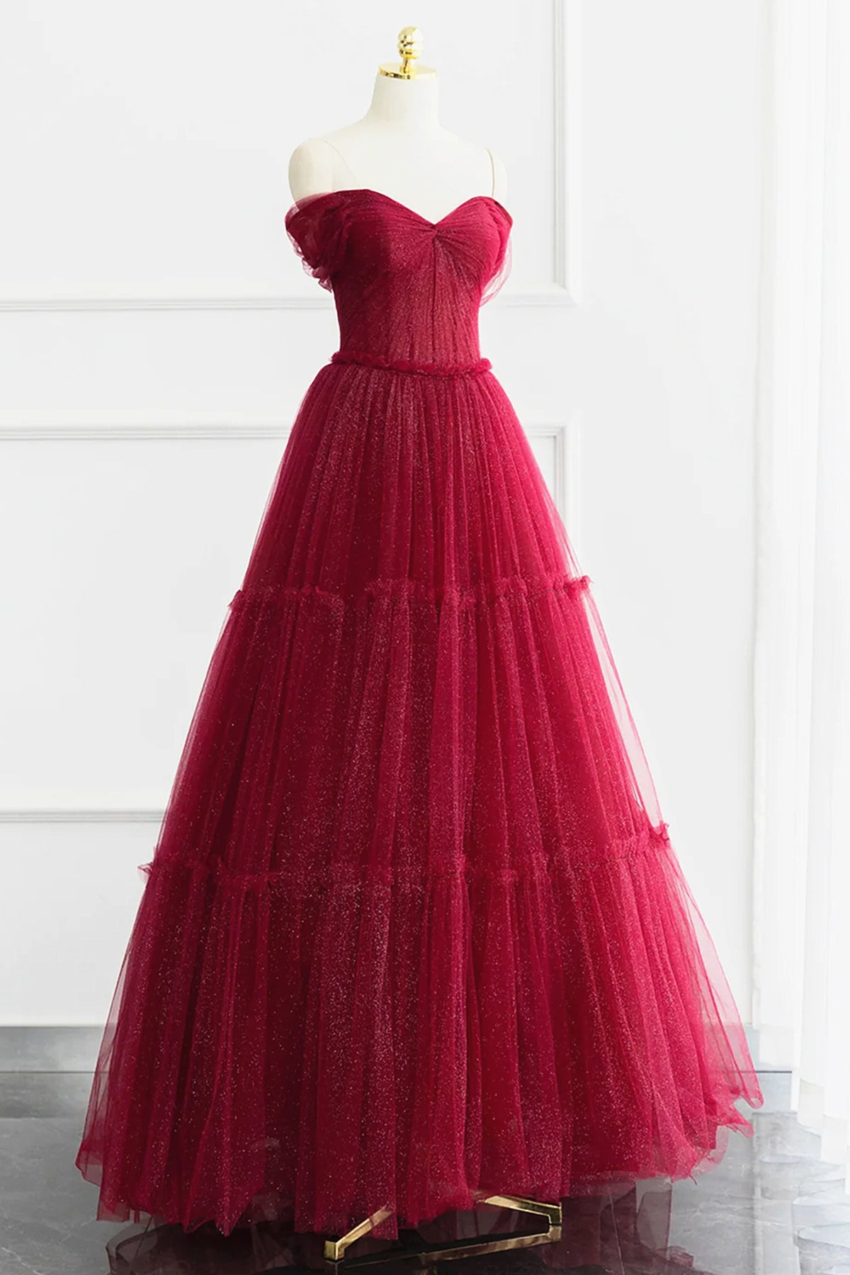 burgundy tulle dress Off the Shoulder Burgundy Tulle Long Prom Dresses, Wine Red Long Tulle – Eip Collection