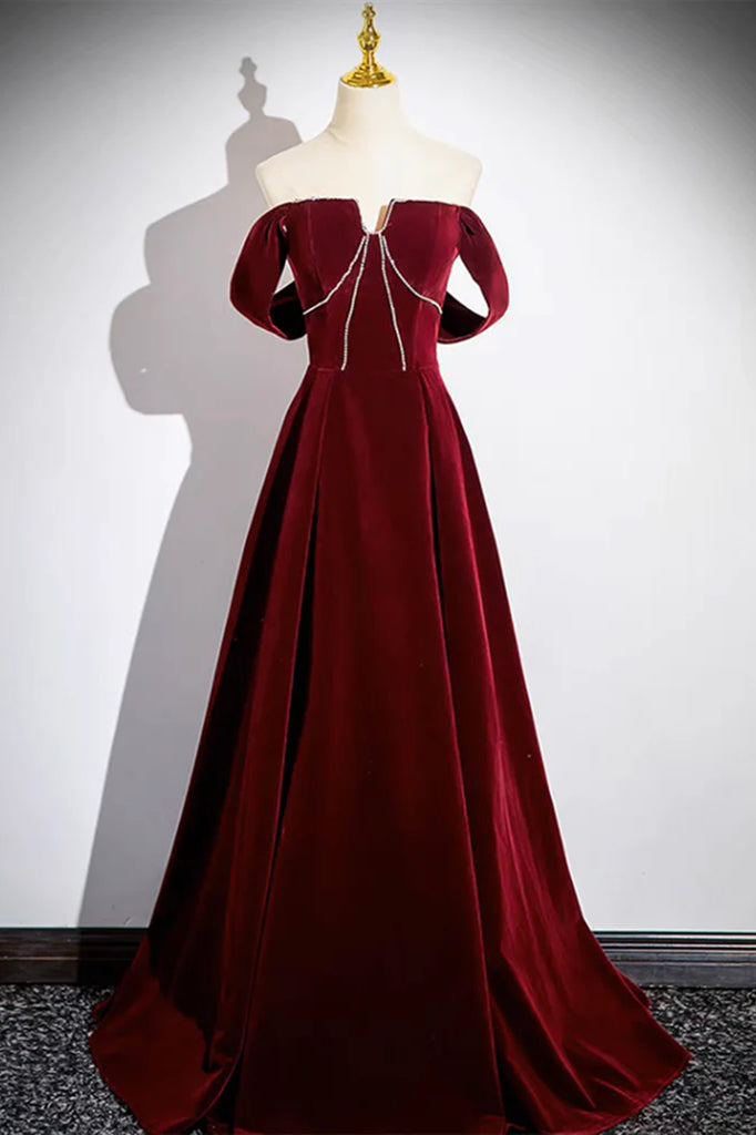 Off the Shoulder Burgundy Velvet Long Prom Dresses, Off Shoulder Wine Eip Collection Off the Shoulder Burgundy Velvet Long Prom Dresses, Off Shoulder Wine Eip Collection