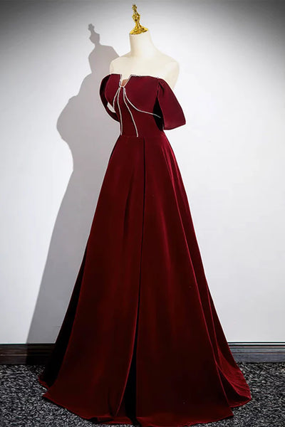Off the Shoulder Burgundy Velvet Long Prom Dresses, Off Shoulder Wine Red Long Formal Evening Dresses