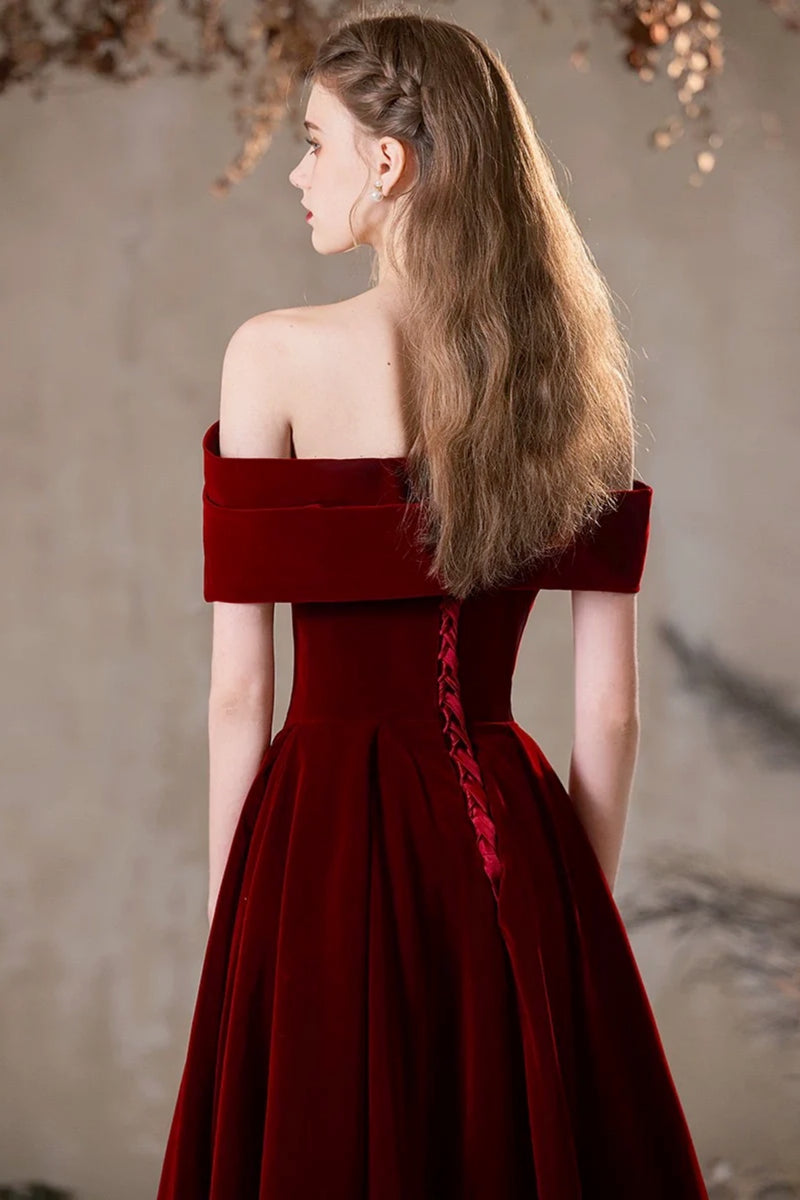 Vintage Mermaid Burgundy Velvet Long Prom Dresses C29