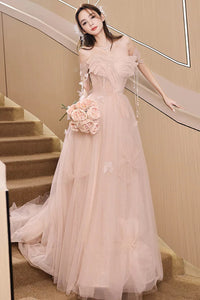 Off the Shoulder Champagne Floral Long Prom Dresses, Off Shoulder Champagne Floral Long Formal Evening Dresses