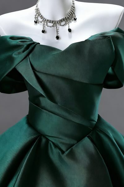 Off the Shoulder Dark Green Satin Long Prom Dresses, Dark Green Long Satin Formal Dresses