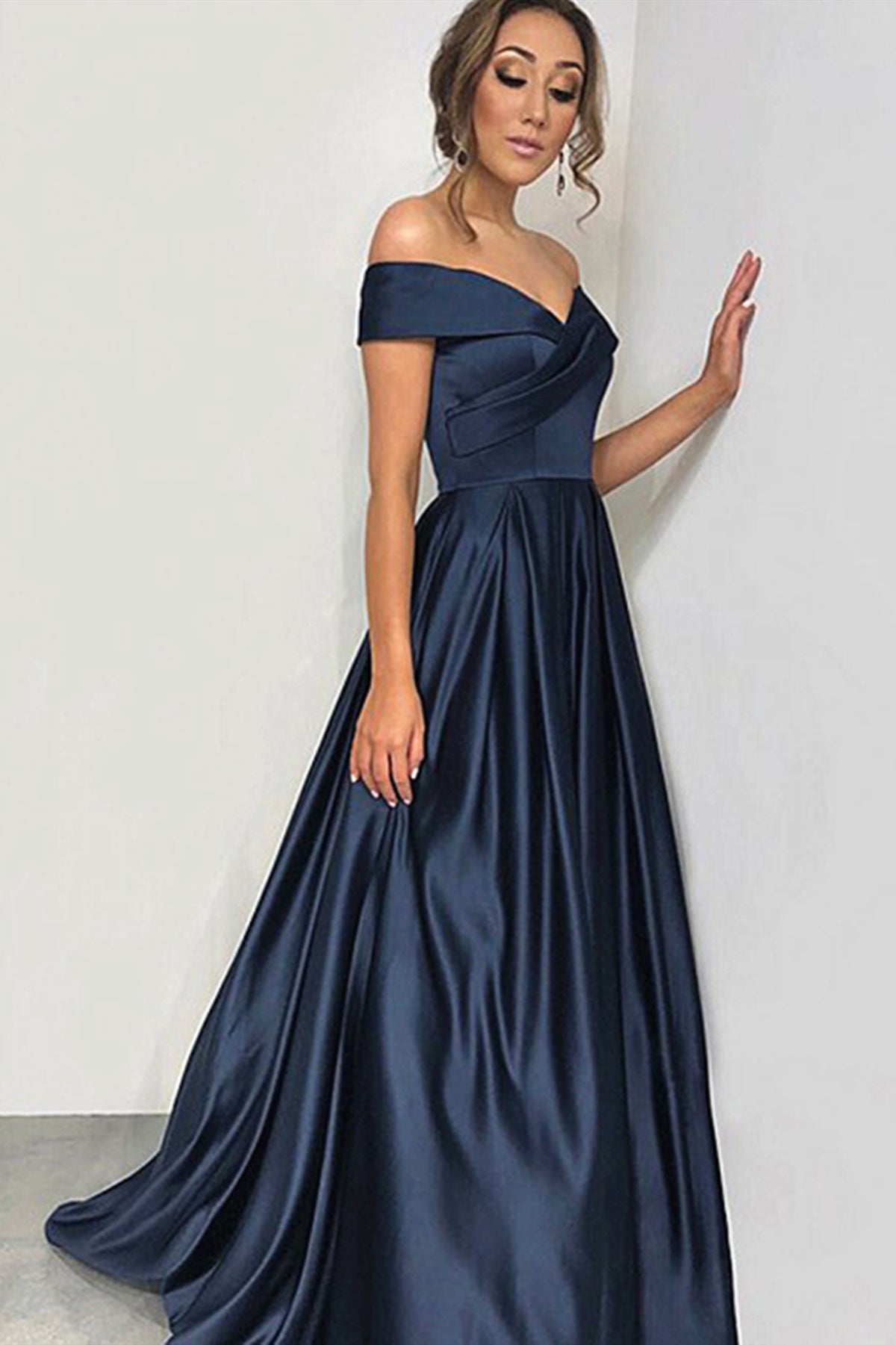 Off the Shoulder Dark Navy Blue Long Prom Dresses, Off Shoulder Dark N ...