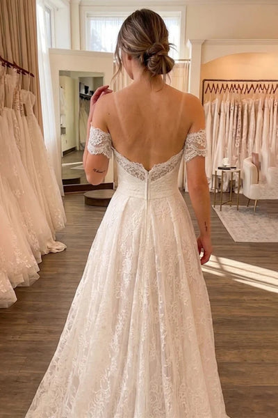 Off the Shoulder Ivory Lace Wedding Dresses, Ivory Lace Wedding Gowns