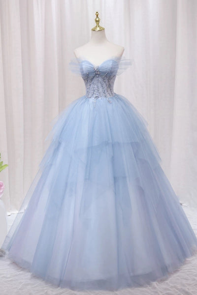 Off the Shoulder Light Blue Black Burgundy Tulle Puffy Prom Dresses, Light Blue Burgundy Black Formal Evening Dresses