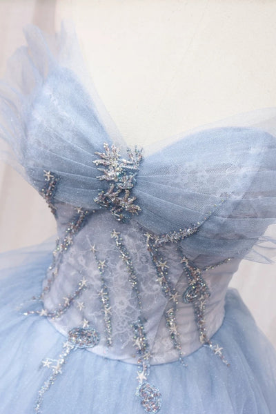 Off the Shoulder Light Blue Black Burgundy Tulle Puffy Prom Dresses, Light Blue Burgundy Black Formal Evening Dresses