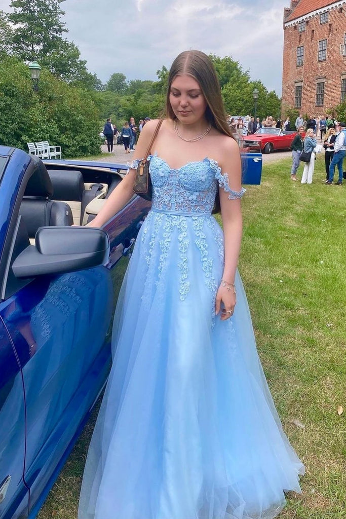 Off the Shoulder Light Blue Lace Prom Dresses, Light Blue Lace Formal Eip Collection Off the Shoulder Light Blue Lace Prom Dresses, Light Blue Lace Formal Eip Collection