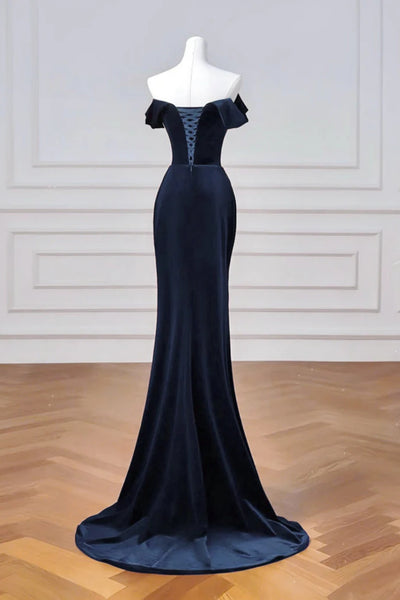 Off the Shoulder Mermaid Blue Prom Dresses, Off Shoulder Mermaid Blue Long Formal Evening Dresses