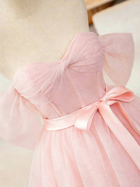 Off the Shoulder Pink Floor Length Long Prom Dresses, Off Shoulder Pink Long Formal Evening Dresses