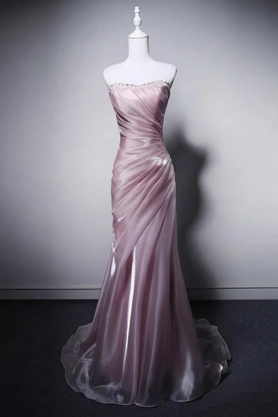 Off the Shoulder Pink Mermaid Long Prom Dresses, Pink Mermaid Long Formal Evening Dresses