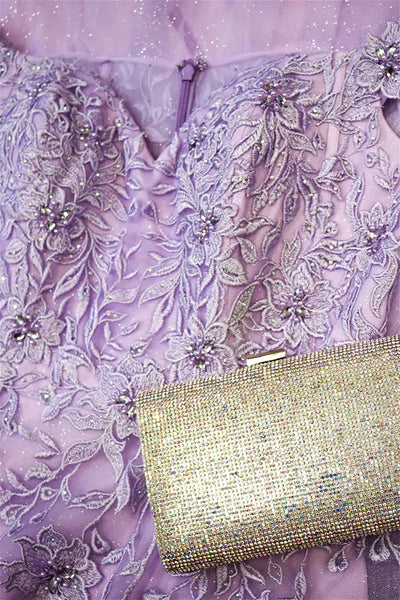 Off the Shoulder Purple Lace Prom Dresses, Purple Long Lace Formal Evening Dresses