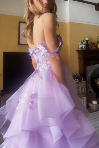 Off the Shoulder Purple Long Lace Prom Dresses, Off Shoulder Purple Long Lace Formal Dresses