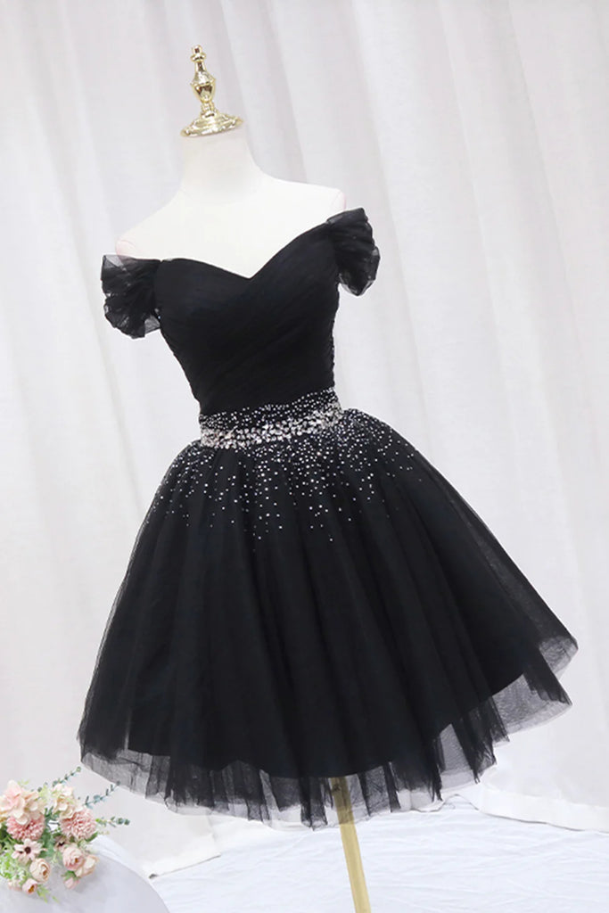 Off the Shoulder Short Black Prom Dresses, Off Shoulder Short Black Fo