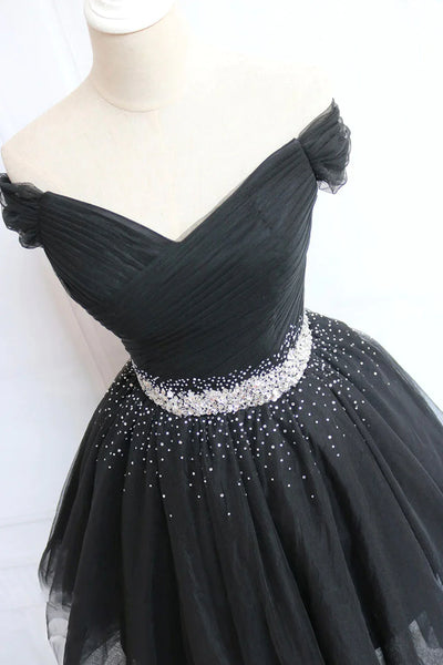 Off the Shoulder Short Black Prom Dresses, Off Shoulder Short Black Formal Homecoming Dresses