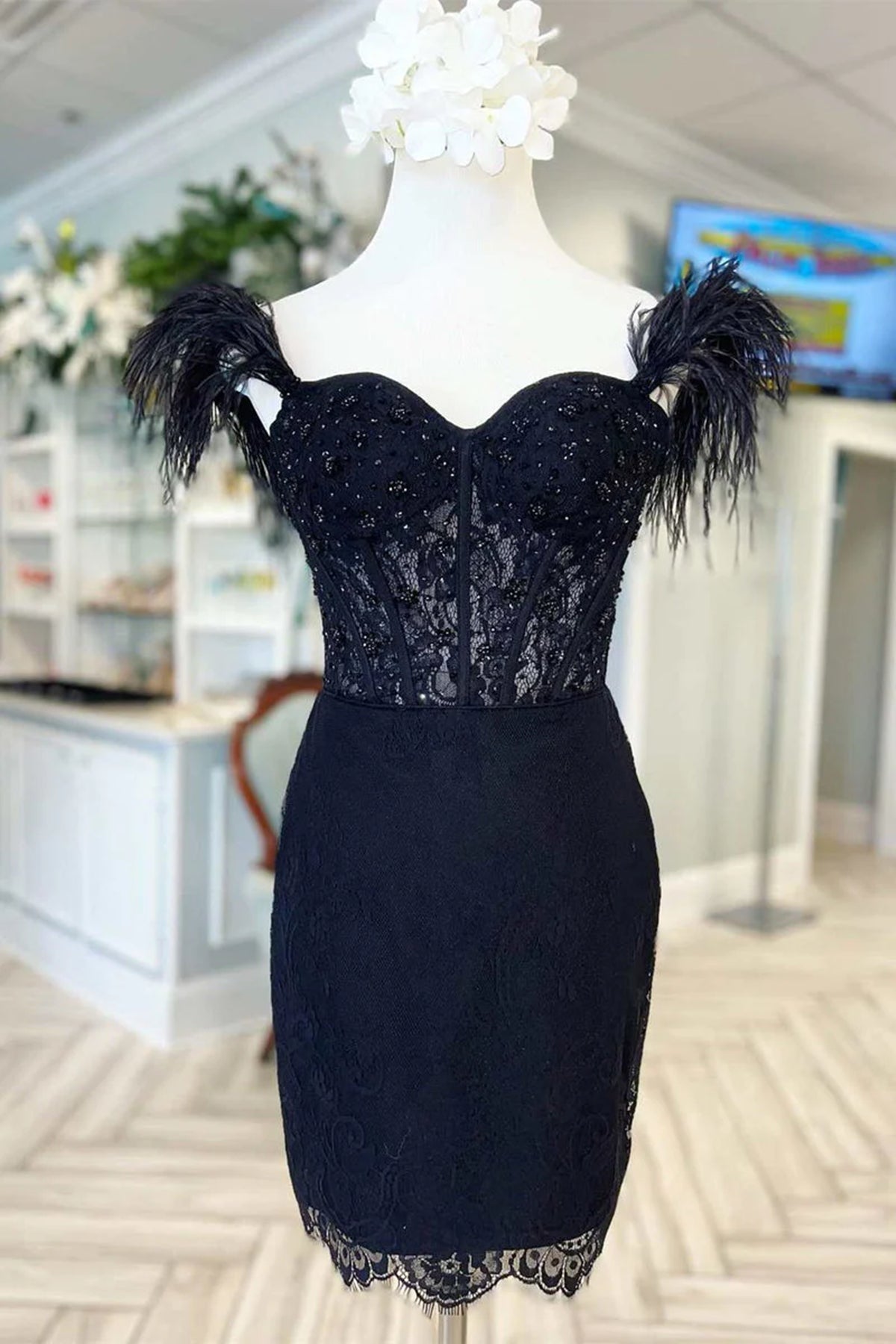 Off the Shoulder Short Black Red Lace Prom Dresses, Short Red Black La Eip Collection Off the Shoulder Short Black Red Lace Prom Dresses, Short Red Black La Eip Collection