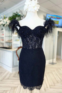 Off the Shoulder Short Black Red Lace Prom Dresses, Short Red Black Lace Formal Homecoming Dresses