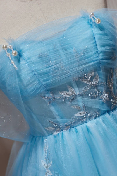 Off the Shoulder Short Blue Prom Dress, Short Bue Beaded Formal Homecoming Dresses