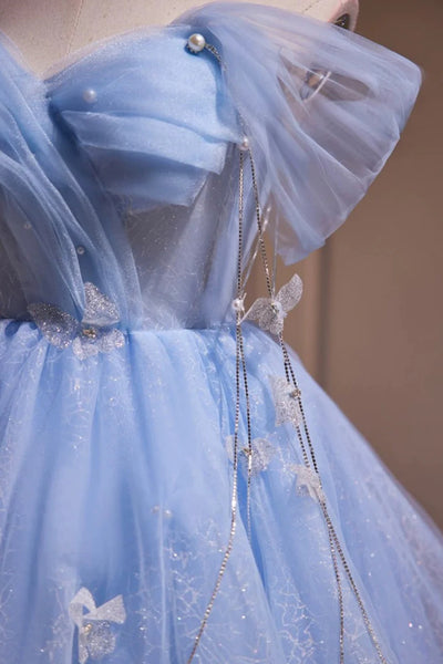 Off the Shoulder Short Blue Prom Dresses, Short Blue Formal Homecoming Dresses