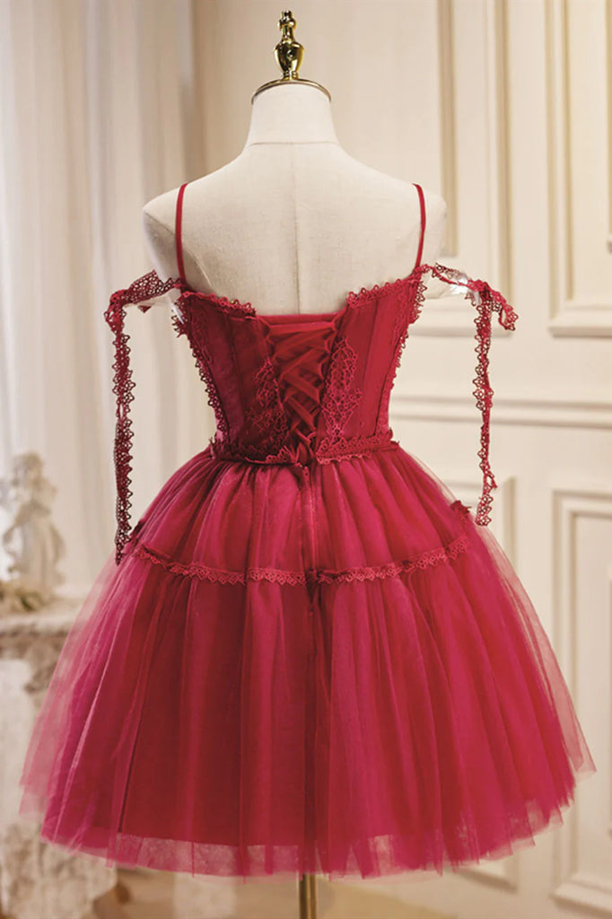 Off the Shoulder Short Burgundy Lace Prom Dresses, Wine Red Short Lace Eip Collection Off the Shoulder Short Burgundy Lace Prom Dresses, Wine Red Short Lace Eip Collection