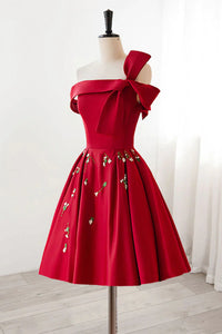 Off the Shoulder Short Burgundy Prom Dresses, Short Wine Red Formal Homecoming Dresses