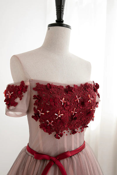 Off the Shoulder Short Burgundy Prom Dresses, Short Wine Red Graduation Homecoming Dresses
