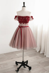 Off the Shoulder Short Burgundy Prom Dresses, Short Wine Red Graduation Homecoming Dresses