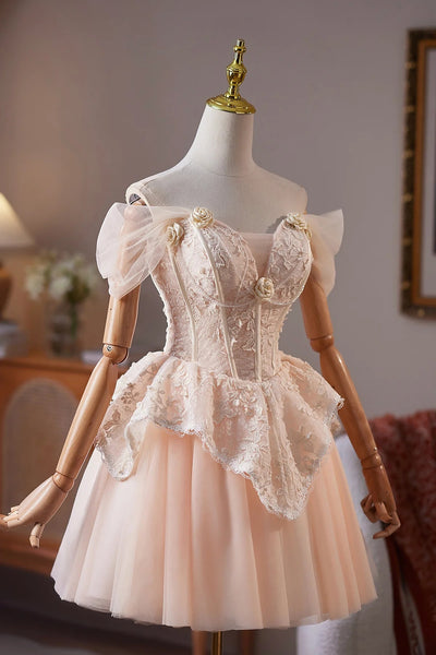 Off the Shoulder Short Champagne Tulle Prom Dresses, Short Champagne Tulle Formal Homecoming Dresses