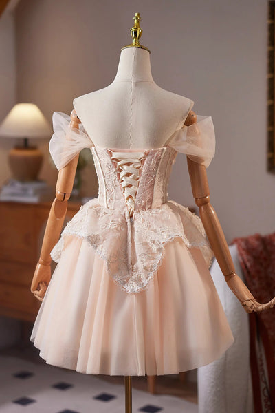Off the Shoulder Short Champagne Tulle Prom Dresses, Short Champagne Tulle Formal Homecoming Dresses