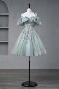Off the Shoulder Short Green Beaded Prom Dresses, Short Green Formal G   Eip Collection