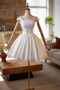 Off the Shoulder Short White Lace Prom Dresses, Short White Lace Formal Homecoming Dresses