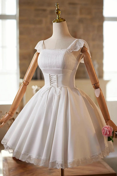 Off the Shoulder Short White Lace Prom Dresses, Short White Lace Formal Homecoming Dresses