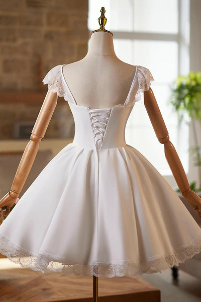 Off the Shoulder Short White Lace Prom Dresses, Short White Lace Formal Homecoming Dresses