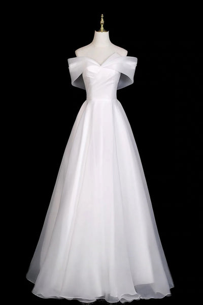 Off the Shoulder White Organza Prom Dresses, Off Shoulder White Organza Wedding Dresses, Bridal Dresses