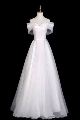 Off the Shoulder White Organza Prom Dresses, Off Shoulder White Organza Wedding Dresses, Bridal Dresses