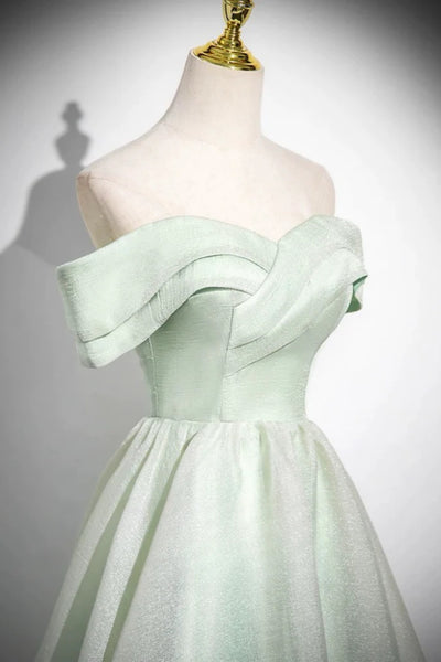 Off the Shoulderl Green Satin Long Prom Dresses, Green Satin Long Formal Graduation Dresses
