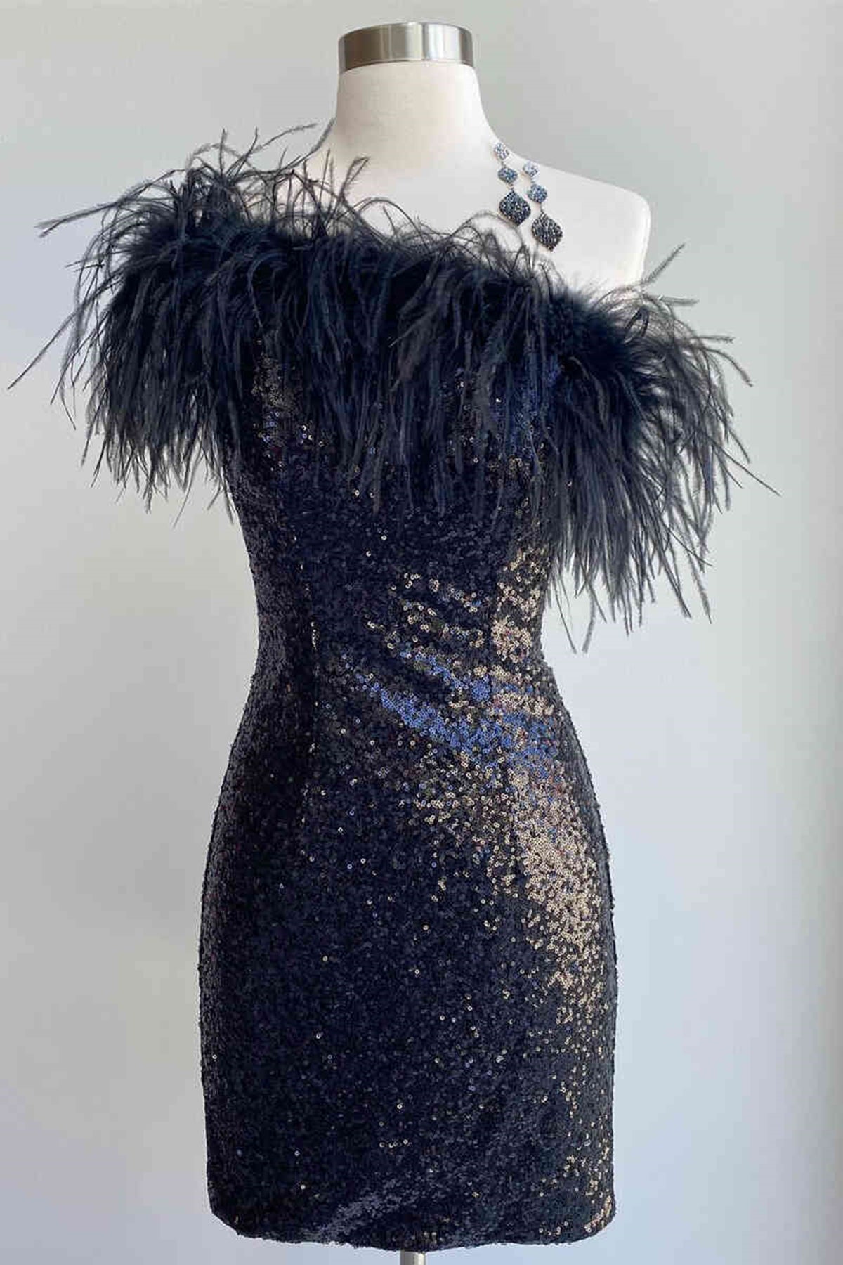 One Shoulder Black Sequins Short Prom Dresses, Short Black Sequined Fo Eip Collection One Shoulder Black Sequins Short Prom Dresses, Short Black Sequined Fo Eip Collection