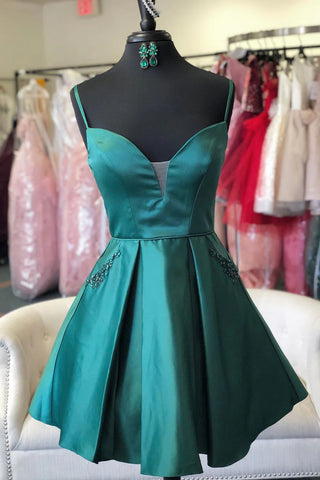 Open Back Short V Neck Yellow Green Prom Dresses, Yellow Green Short Formal Homecoming Dresses