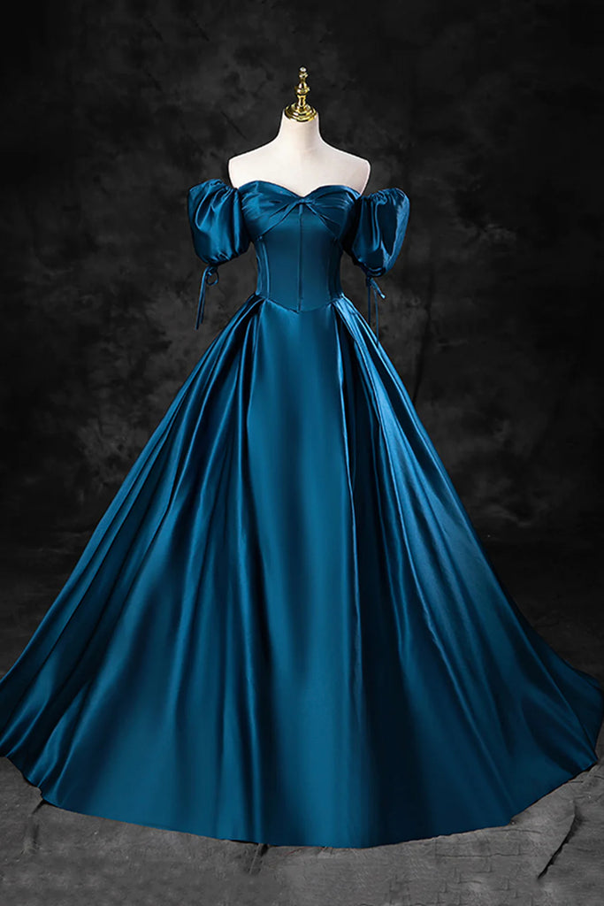 Peacock Blue Long Satin Prom Dresses Peacock Blue Long Satin