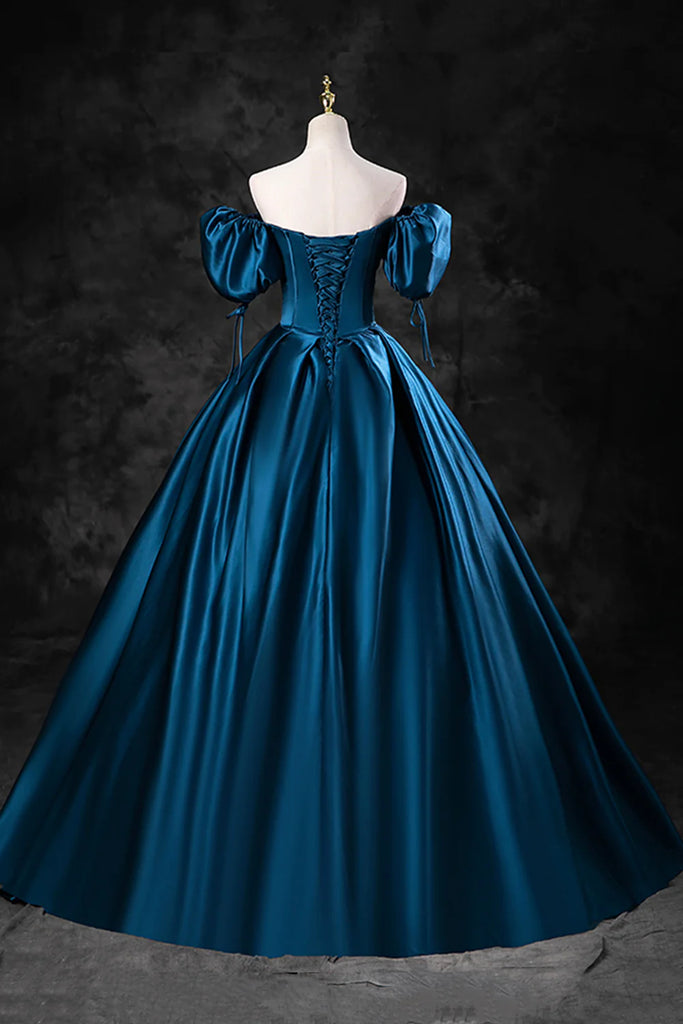 Peacock Blue Long Satin Prom Dresses, Peacock Blue Long Satin Formal E – Eip Collection