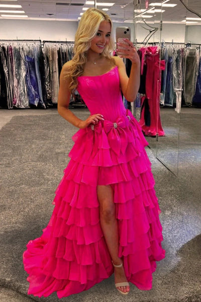 Pink Blue Yellow Layered Long Prom Dresses, Long Layered Formal Dresses